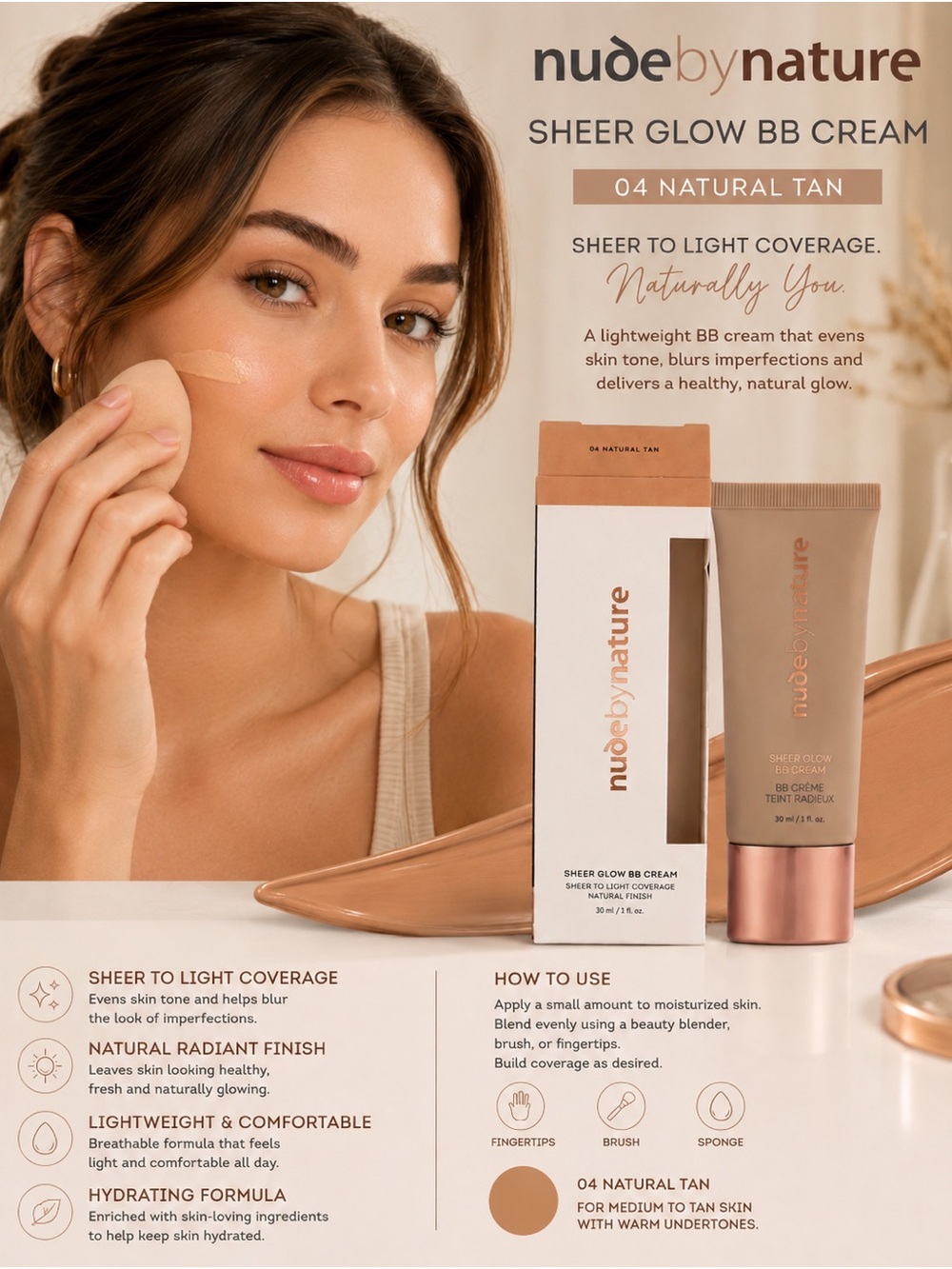 Nude by Nature Sheer Glow BB Cream — 04 Natural Tan (Warm)